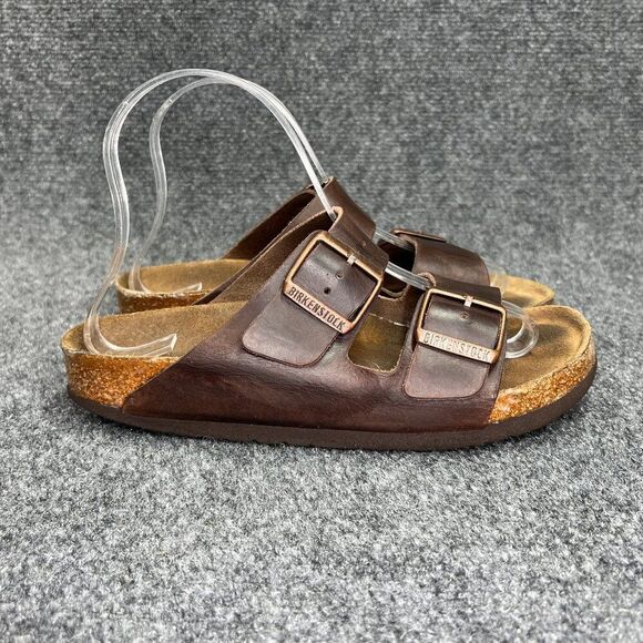 Birkenstock Arizona Sandals Women's Size 8 Brown Leather Buckle Slide Flip Flops - Picture 1 of 11